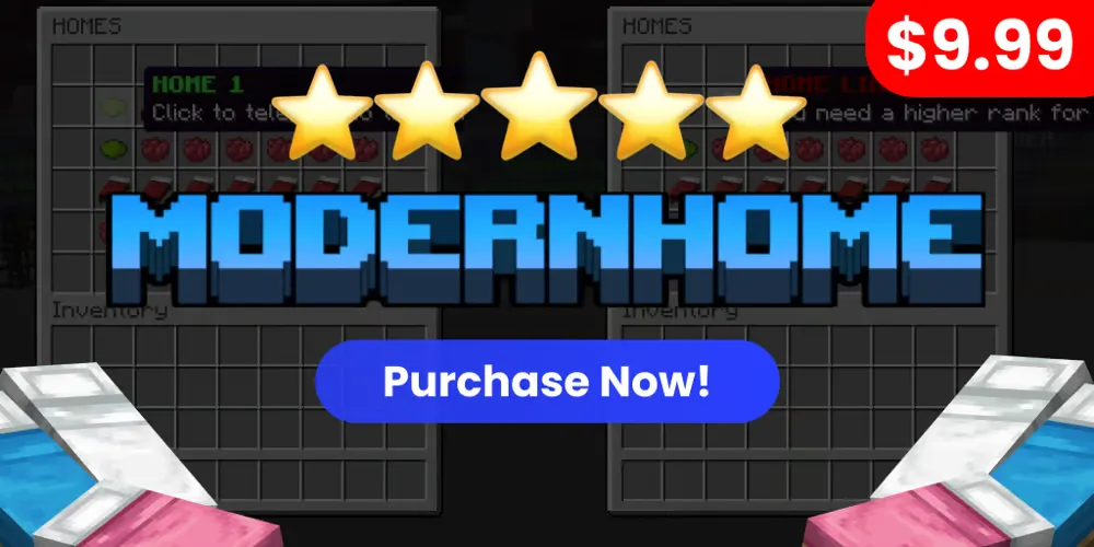 Minecraft Modern Homes plugin - Custom UI home management system with 3D model support